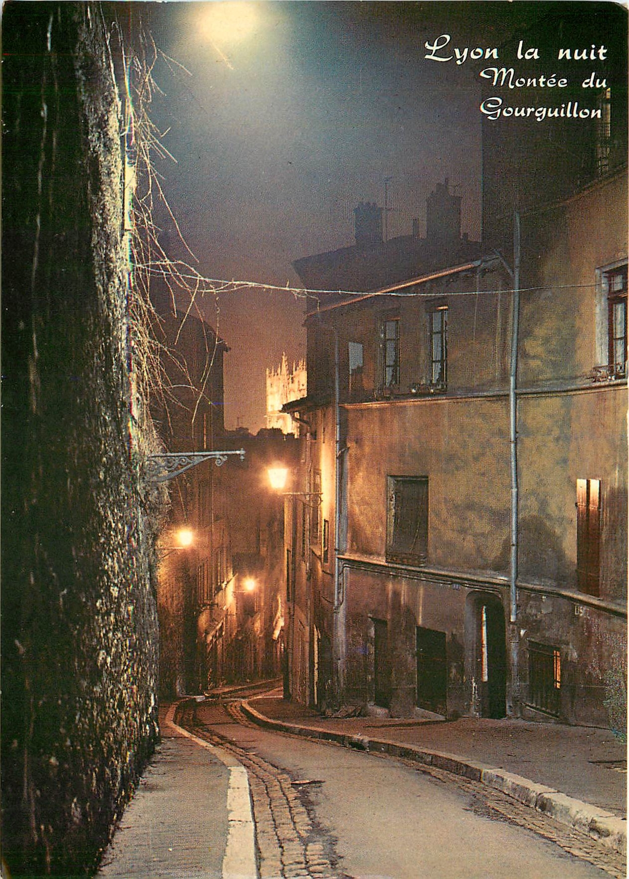 CPM Lyon Un aspect du Vieux Lyon la nuit la montee du Gourguillon 