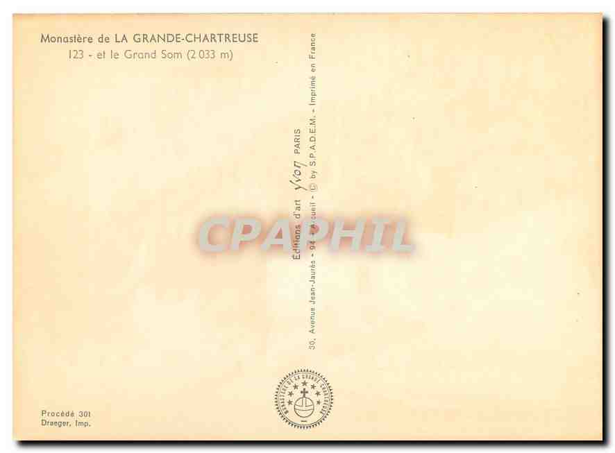 CPM Monastere de la Grande Chartreuse et le Grand Som  — Verso