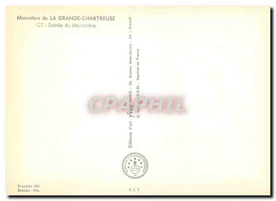 CPM Monastere de la Grande Chartreuse Entree du Monastere  — Rückseite