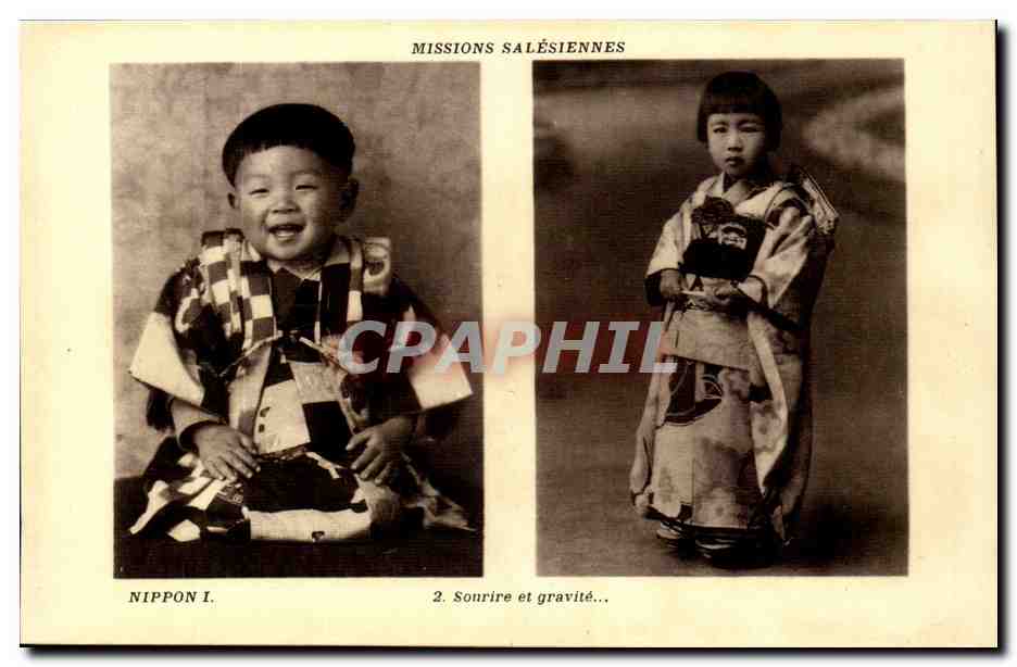 Deux enfants japonais — sourire et gravité — Missions Salésiennes