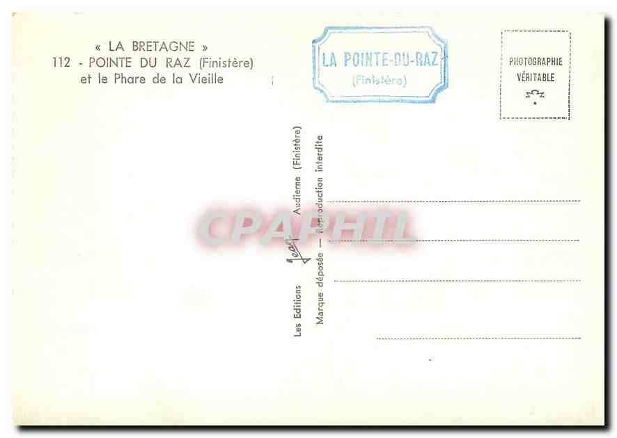 CPM La Bretagne Pointe du Raz Finistere et le Phare de la Vieille  — Rückseite