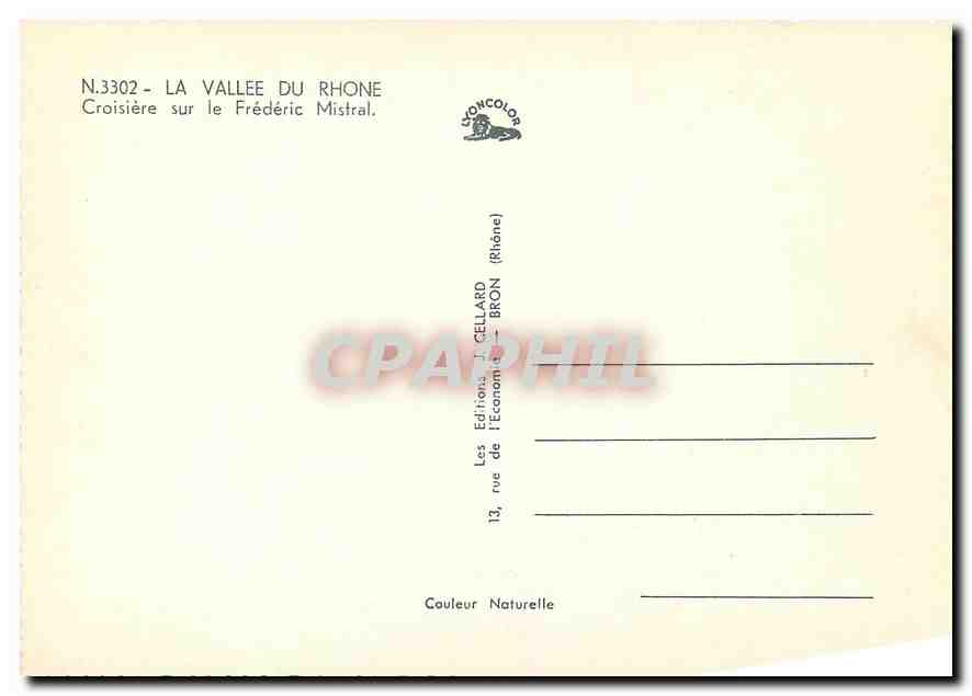 CPM La Vallee du Rhone Croisiere sur le Frederic Mistral  — Rückseite