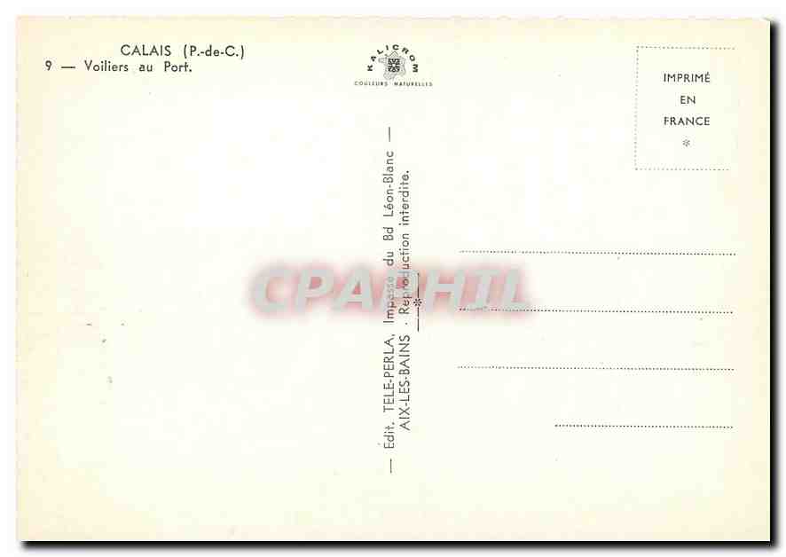 CPM Calais P de C Voiliers au Port  — Rückseite