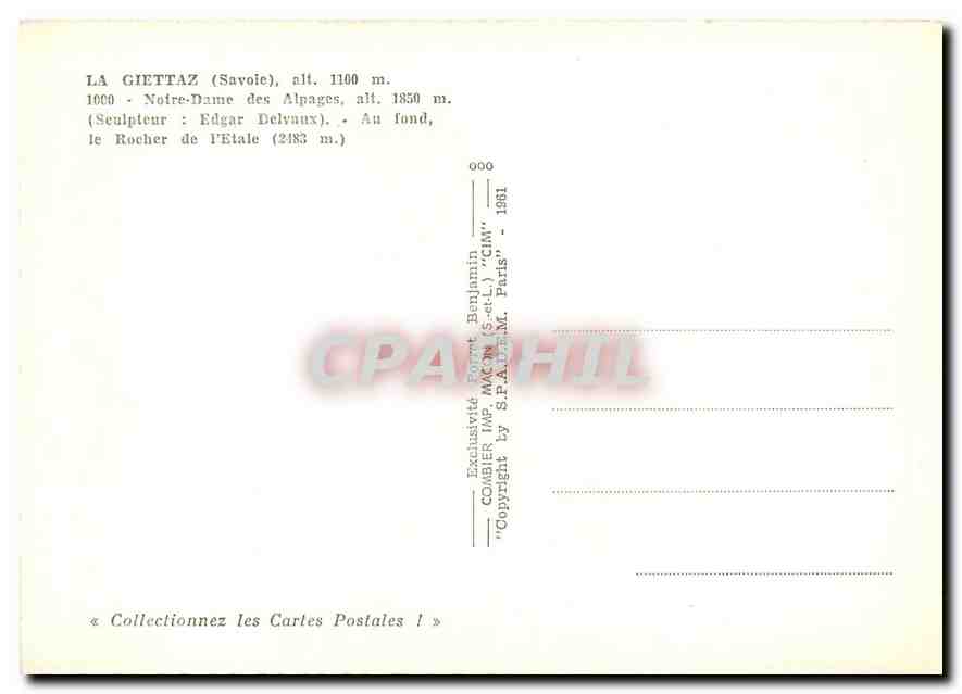 CPM La Giettaz Savoie Notre Dame des Alpages  — Rückseite