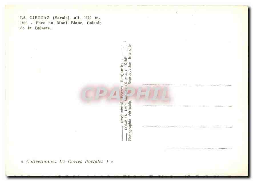 CPM La Giettaz Savoie Face au Mont Blanc Colonie de la Balmaz  — Rückseite