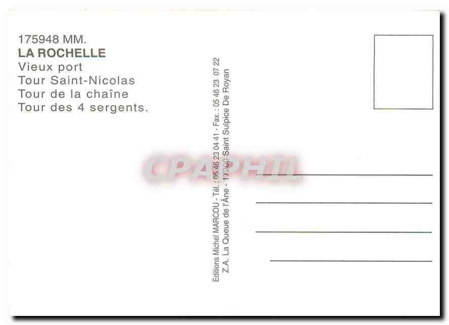 CPM La Rochelle Vieux port Tour Saint Nicolas Tour de la Chaine Tour des 4 sergents  — Verso