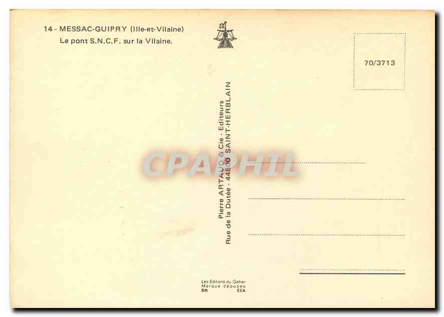 Messac-Guipry — Pont S.N.C.F. sur la Vilaine — Pierre Artaud & Cie, Saint-Herblain — Verso