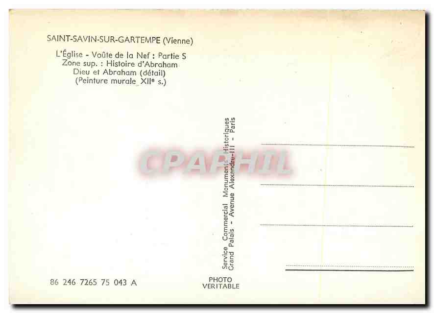 CPM Saint Savin sur Gartempe Vienne L'Eglise Vaute de la Nef Partie S Zone sup Histoire d'Abraham  — Back
