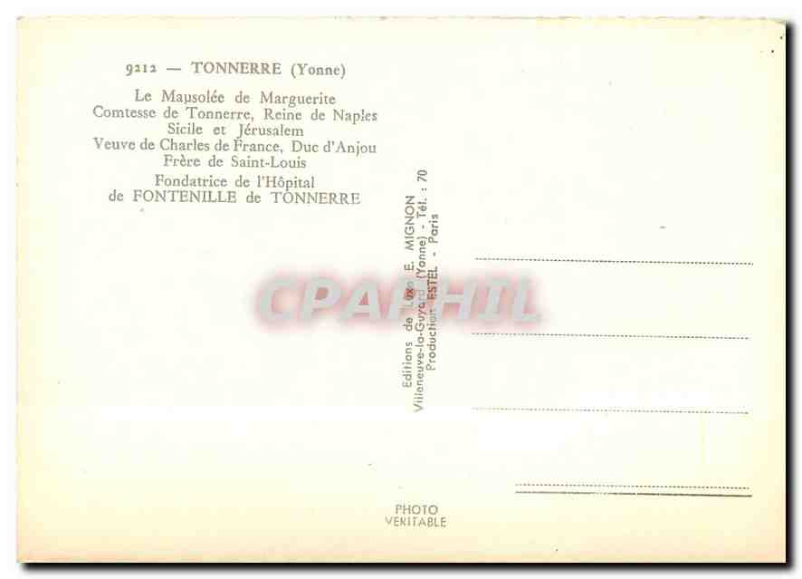 CPM Tonnerre Yonne Le Mausolee de Marguerite Comtesse de Tonnerre Reine de Naples Sicile et Jerusale — Back