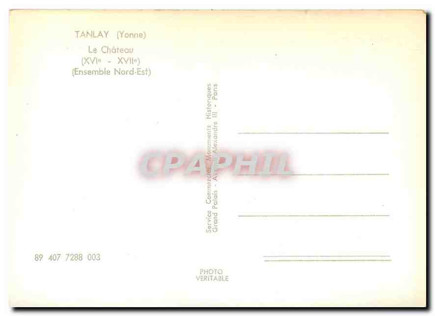 CPM Tanlay Yonne Le Chateau Ensemble Nord Est  — Back