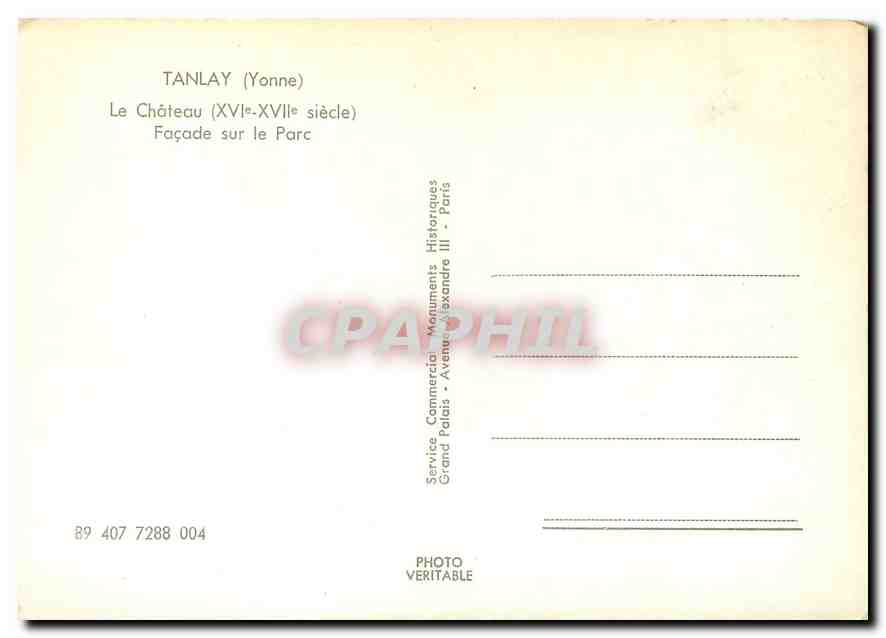 CPM Tanlay Yonne Le Chateau Facade sur le Parc  — Back