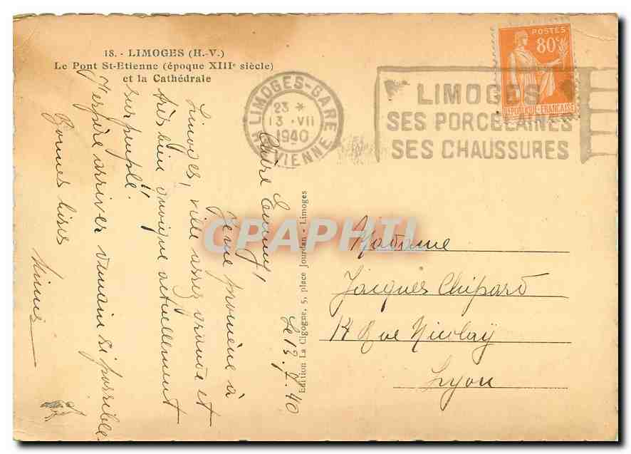 CPM Limoges HV Le Pont St Etienne et la Cathedrale  — Rückseite