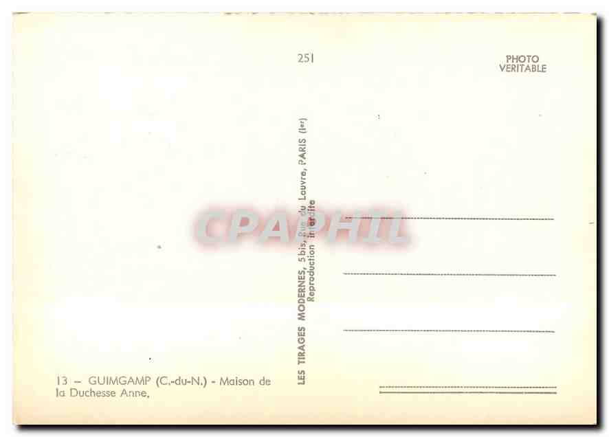 CPM Guingamp C du N Maison de la Duchesse Anne  — Rückseite