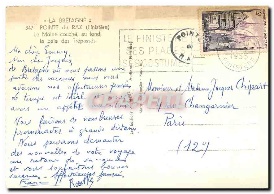 CPM La Bretagne Pointe du Raz Finistere Le Maine couche au fond la baie des Trepasses  — Rückseite