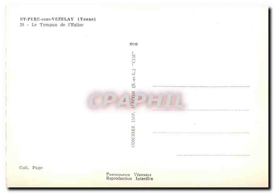 CPM St Pere Sous Vezelay Yonne Le Tympan de l'Eglise  — Rückseite