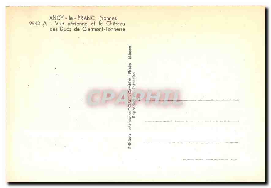 CPM Ancy le Franc Yonne Vue aerienne et le Chateau des Ducs de Clermont Tonnerre  — Back