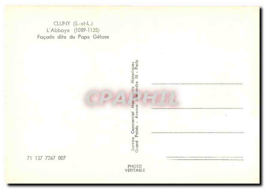 CPM Cluny S et L L'Abbaye Facade dite du Pape Gelase  — Rückseite