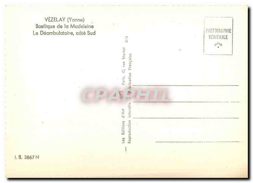 CPM Vezelay Yonne Basilique de la Madeleine Le Deambulatoire cote Sud  — Rückseite