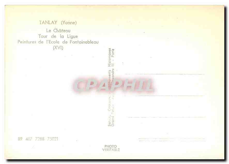 CPM Tanlay Yonne Le Chateau Tour de la Ligue Peintures de l'Ecole de Fontainebleau  — Back