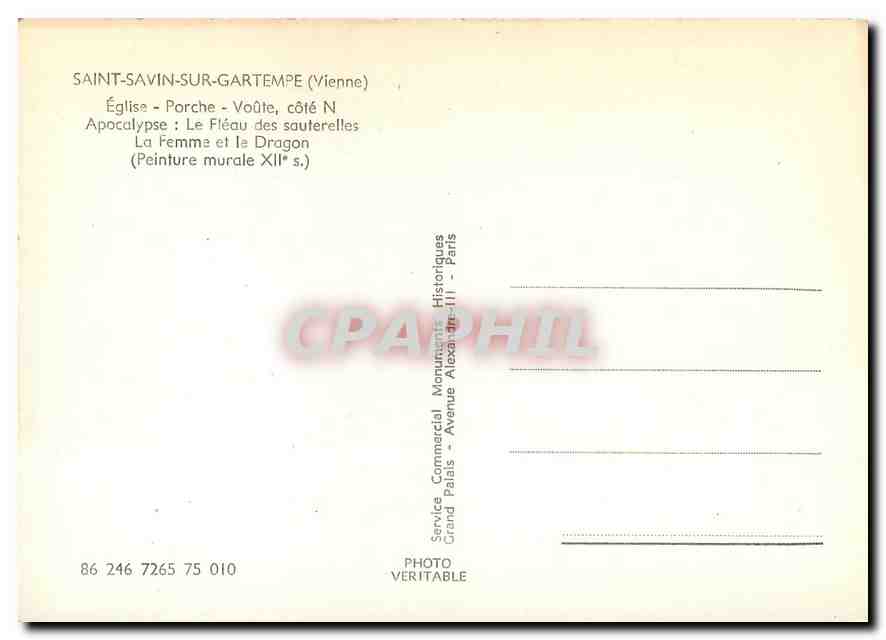 CPM Saint Savin Sur Gartempe Vienne Eglise Porche Voute cote N Apocalypse Le Fteau des sauterelles L — Back