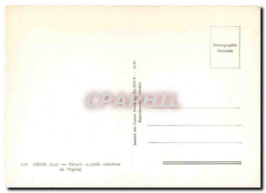 Assier (Lot) — Geschnitzte Details (Gurt der Kirche) — Gesellschaft der Postkarten-Drucke PA-POITX — Rückseite