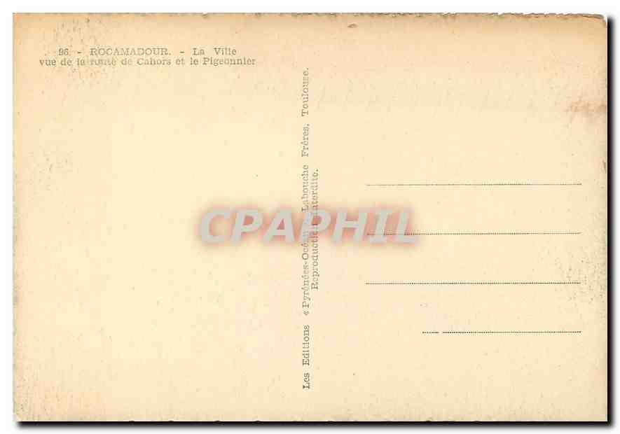 Rocamadour — Vue de la route de Cahors et le Pigeonnier — Éditions Labonche Frères, Toulouse — Reverso