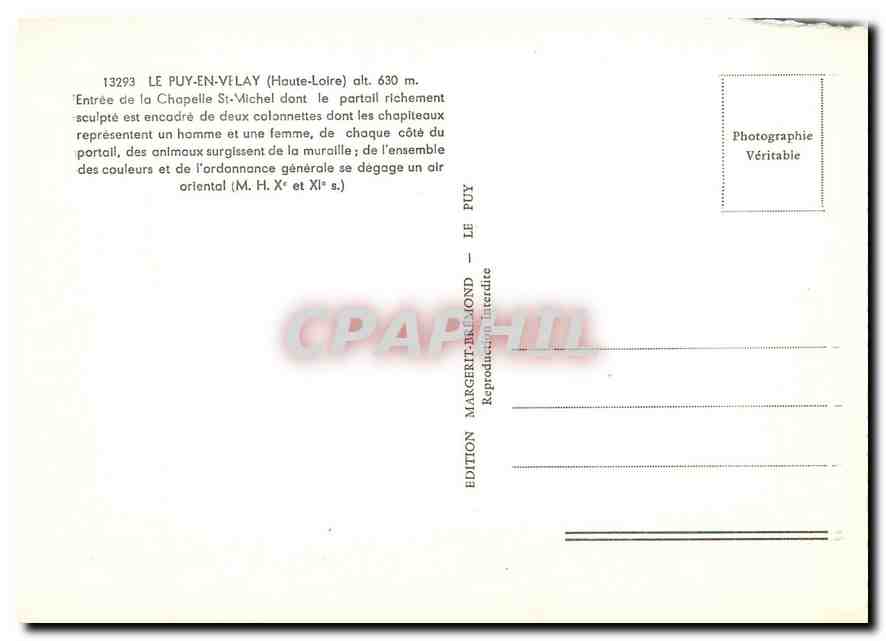CPM Le Puy en Velay Haute Loire Entree de la Chapelle St Michel  — Verso