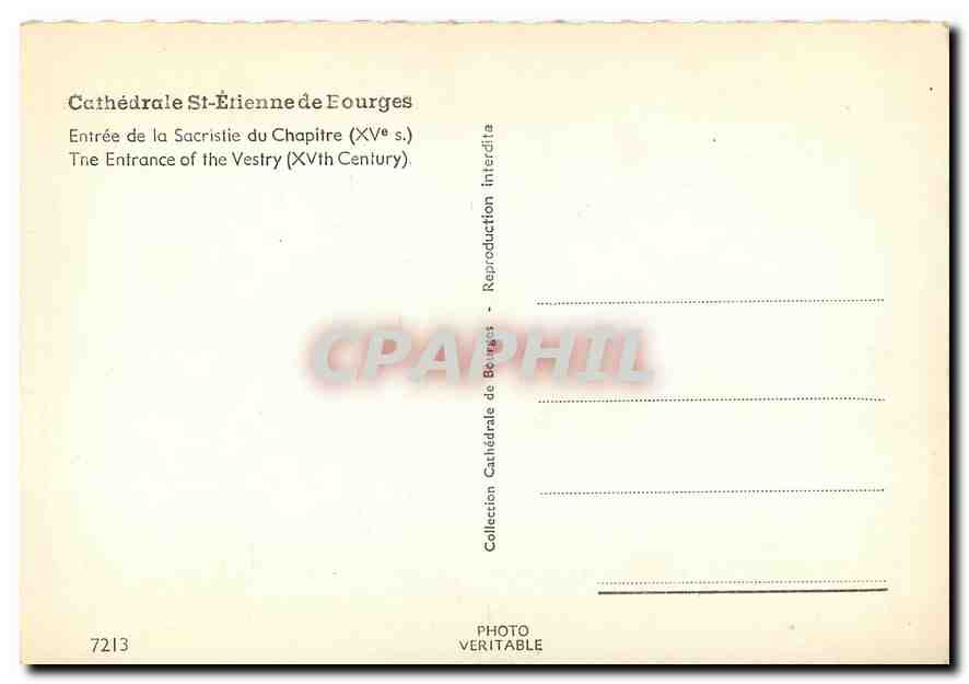 CPM Cathedrale St Etienne de Bourges Entree de la Sacristie du Chapitre  — Rückseite