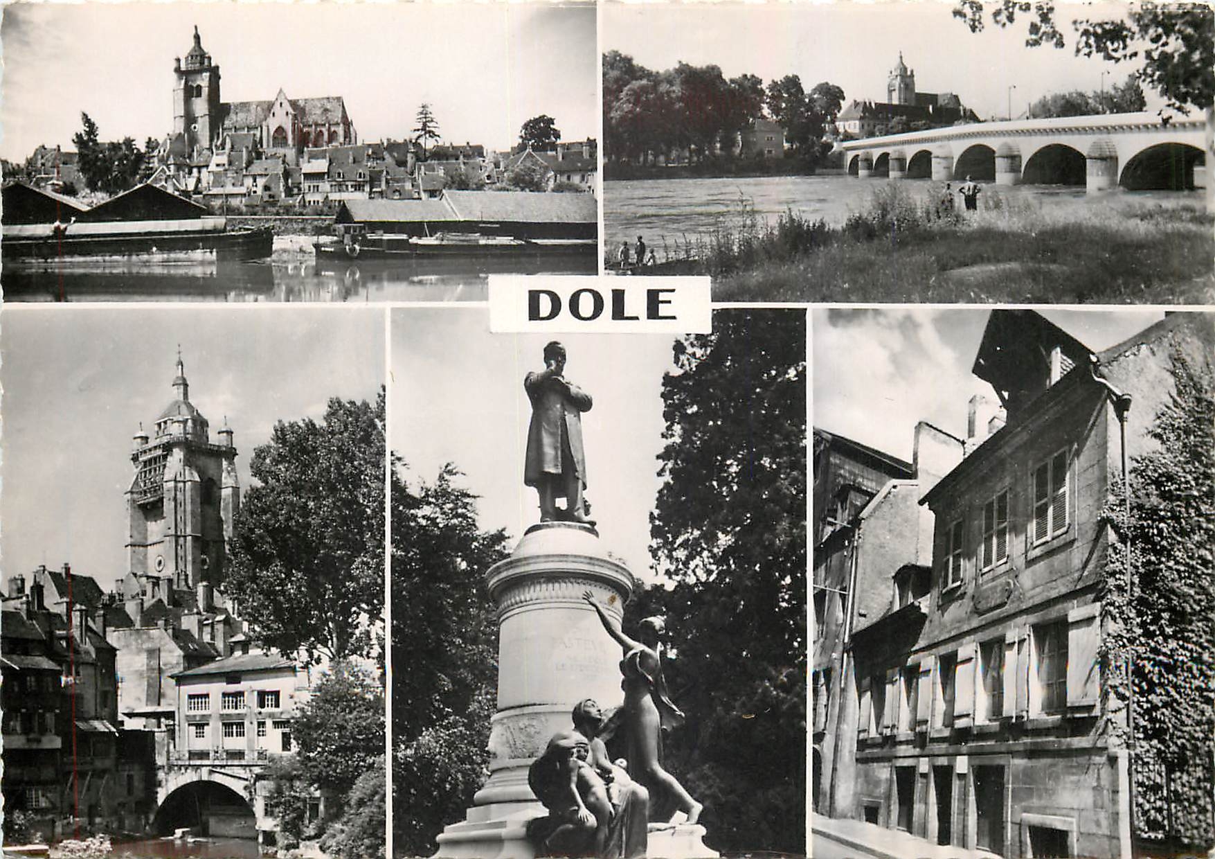 CPM Dole Basilique Le Doubs Canal des Tanneurs Statue de Pasteur 
