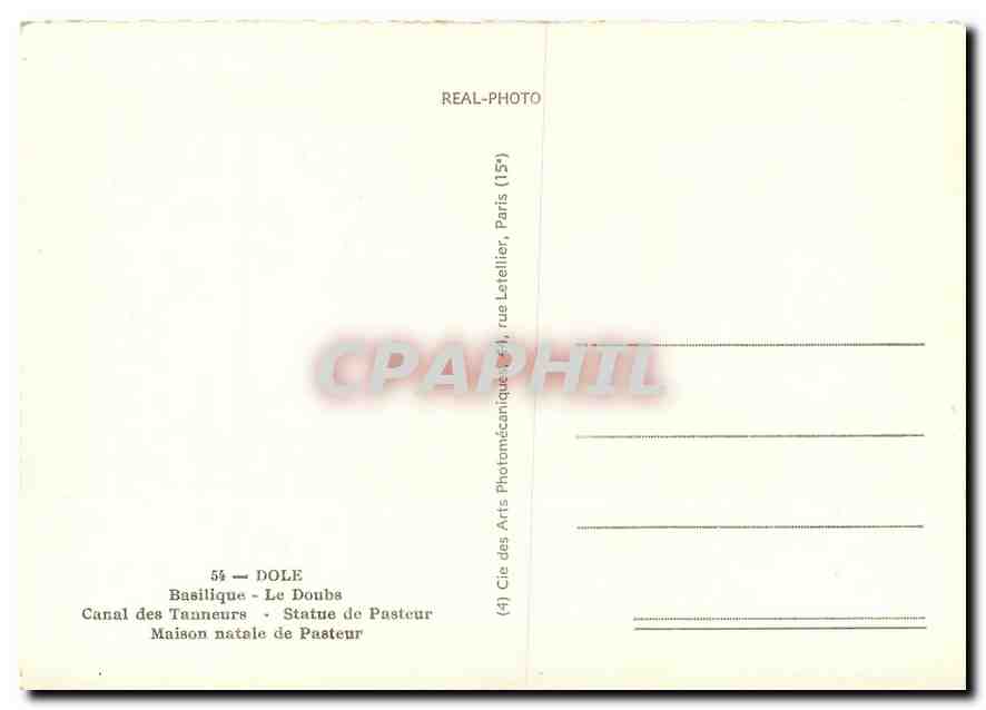 CPM Dole Basilique Le Doubs Canal des Tanneurs Statue de Pasteur  — Back