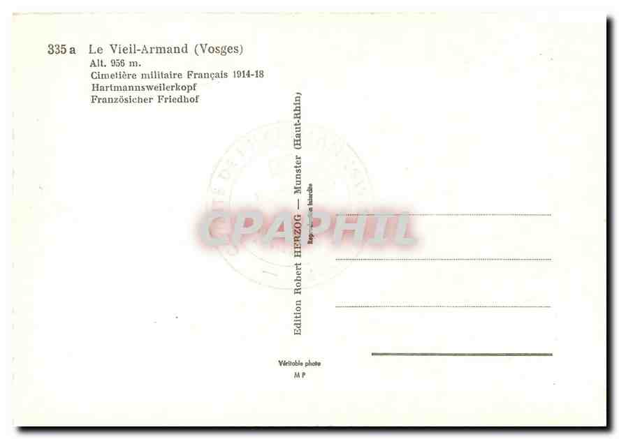 CPM Le Vieil Armand Vosges Cimetiere Militaire Francais  — Rückseite