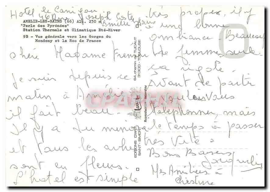 CPM Amelie les Bains Perle des Pyrenees Station Thermale et Climatique Ete Hiver  — Rückseite