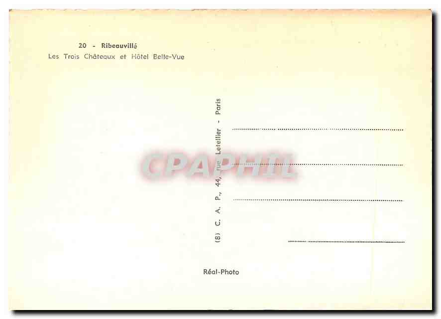 CPM Ribeauville Les Trois Chateaux et Hotel Belle Vue  — Rückseite