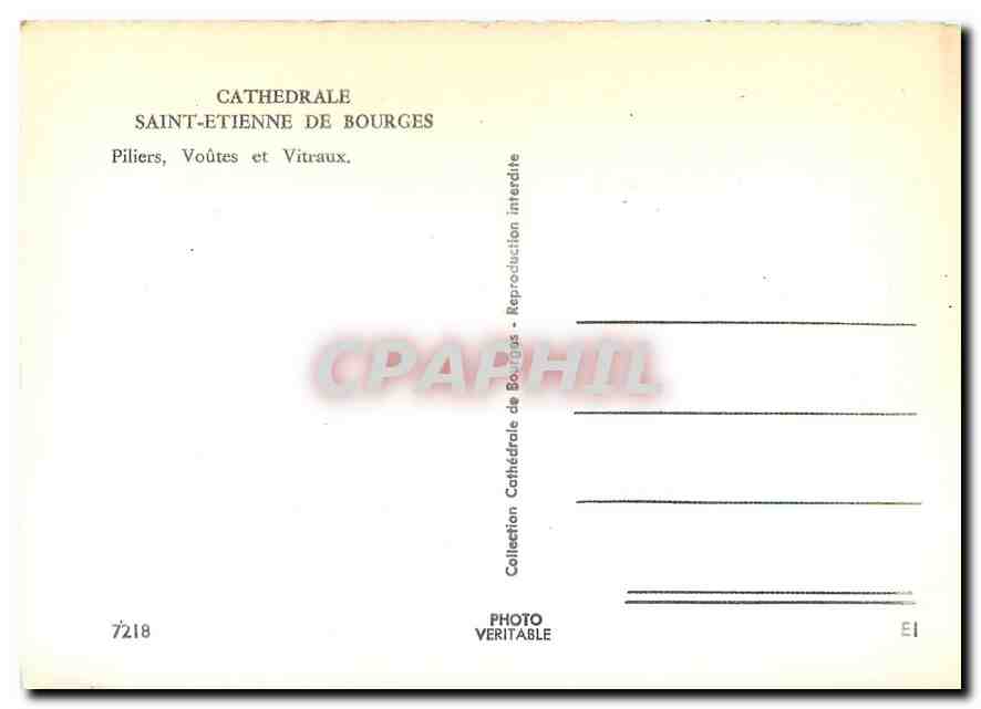 CPM Cathedrale St Etienne de Bourges Piliers Voutes et Vitraux  — Rückseite