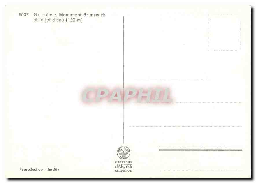CPM Geneve Monument Brunswick et le jet d'eau  — Verso