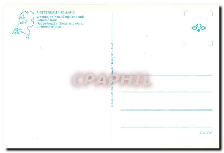 CPM Amsterdam Holland Woonboten in hef Singel en ronde Lutherse Kerk  — Verso