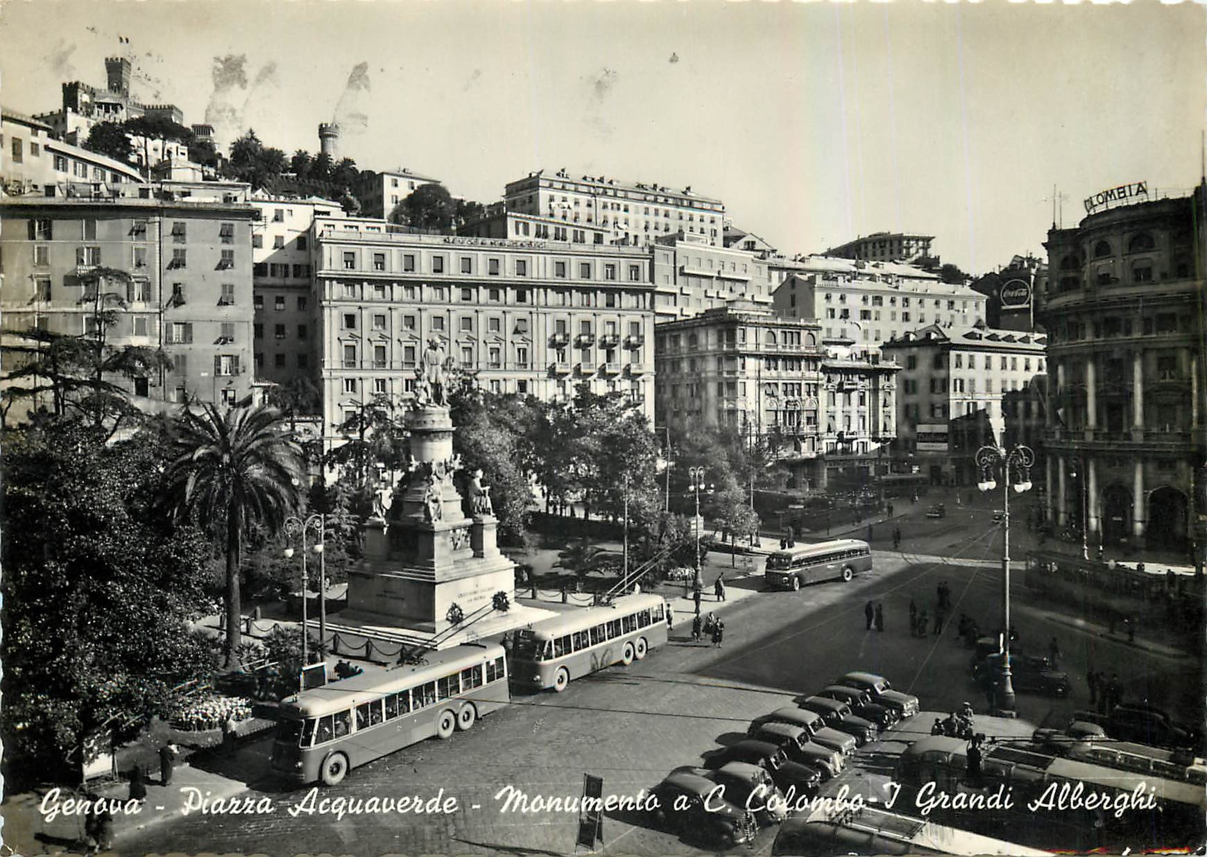 CPM Genova Piazza Acquaverde Monumento a C Colombo Grandi Alberghi 