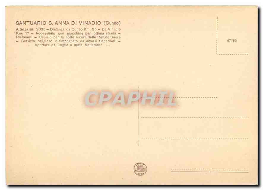 CPM Santuario S Anna di Vinadio Cuneo  — Rückseite