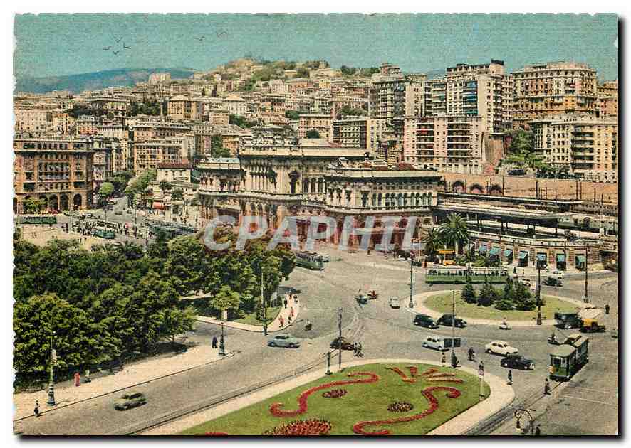 CPM Genova La place G Verdi et la gare Brignole 