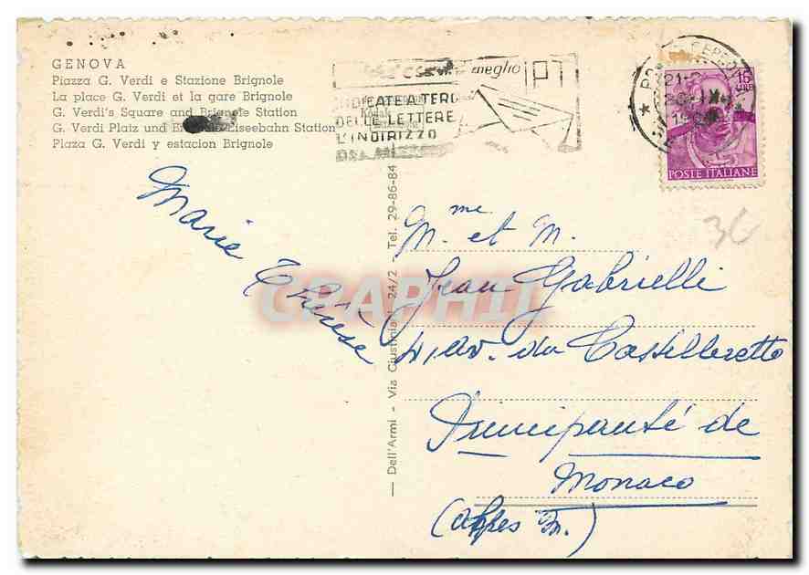CPM Genova La place G Verdi et la gare Brignole  — Rückseite