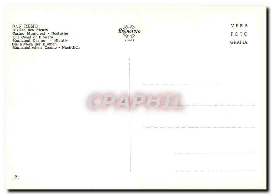 CPM San Remo Riviera dei Fiori Casino Municipale Notturno  — Rückseite