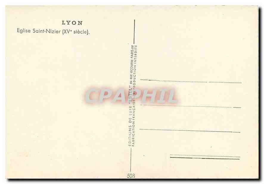 CPM Lyon Eglise Saint Nizier  — Back