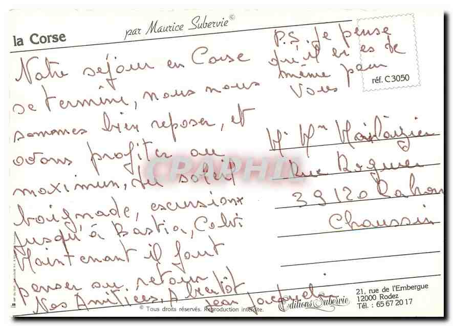 CPM Bastia La Corse par Maurice Subervie  — Back