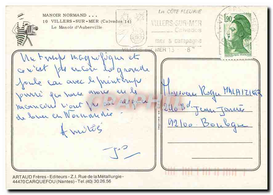 CPM Villers sur Mer Calvados Le Manoir d'Auberville  — Rückseite