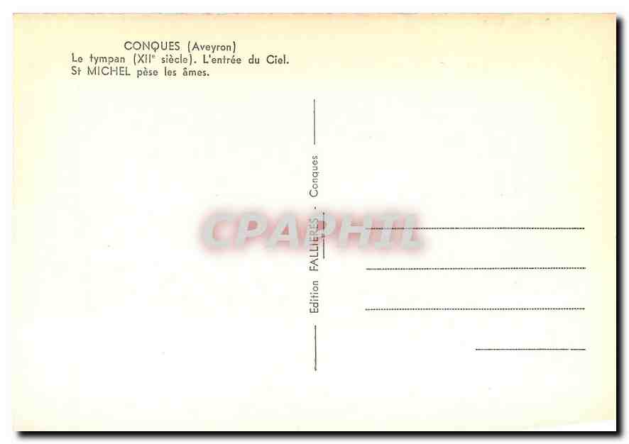 CPM Conques Aveyron Le Tympan L'Entree du Ciel St Michel pese les ames  — Back