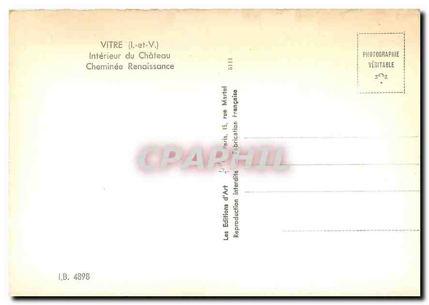 CPM Vitre I et V Interieur du Chateau Cheminee Renaissance  — Rückseite