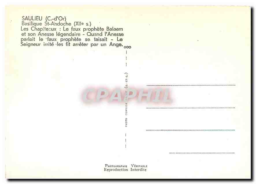CPM Saulieu C d'Or Basilique St Andoche Les Chapiteaux  — Rückseite