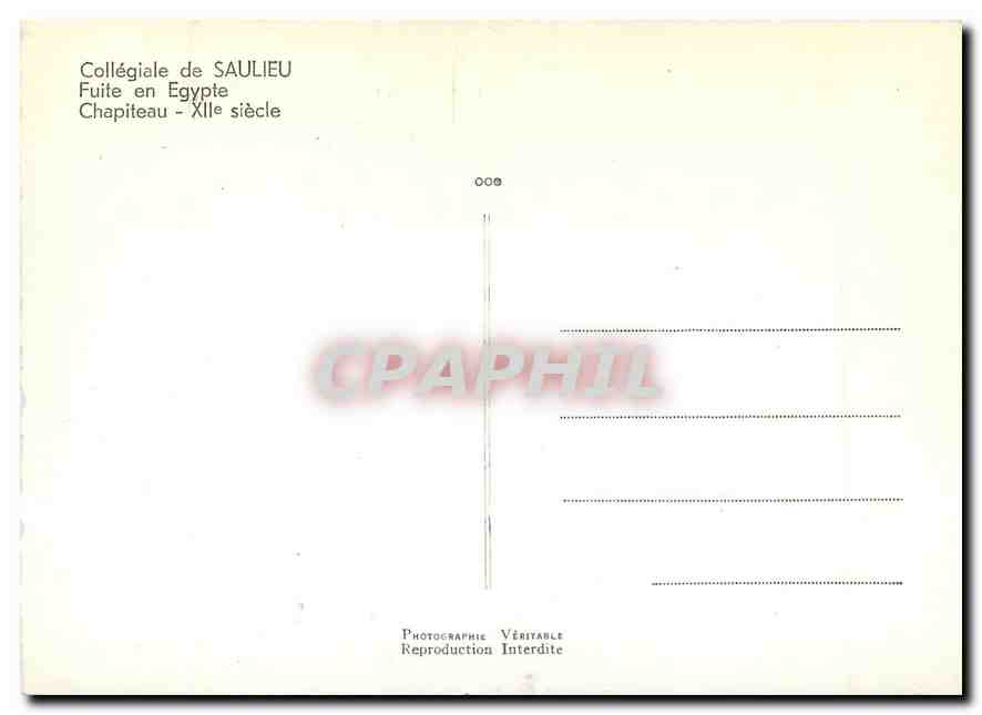 CPM Collegiale de Saulieu Fuite en Egypte Chapiteau  — Rückseite
