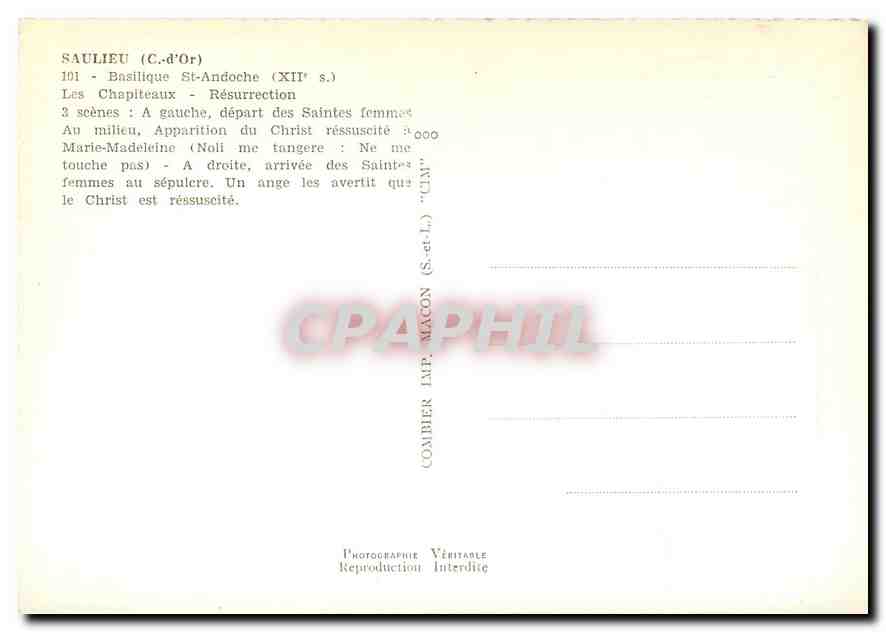 CPM Saulieu Cote d'Or Basilique St Andoche Les Chapiteaux Resurecction  — Rückseite