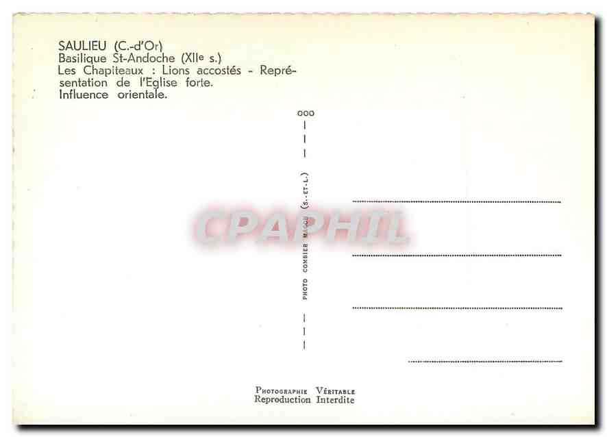 CPM Saulieu C d'Or Basilique St Andoche Les Chapiteaux  — Rückseite